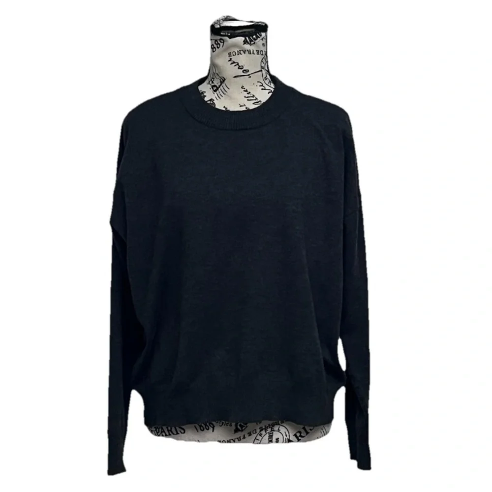T Tahari Charcoal Gray Knit Sweater Womens Small Minimal Goth Grunge Moto Biker - Picture 2 of 10